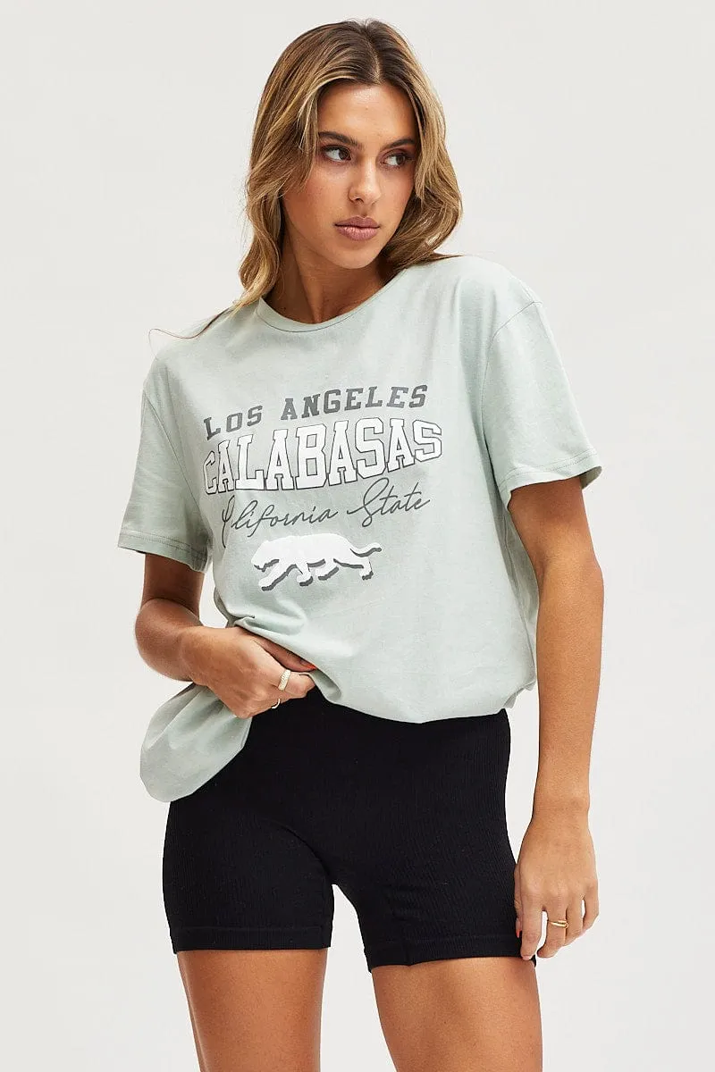 soft fit Seam Free Edging Green Graphic T-Shirt Short Sleeve