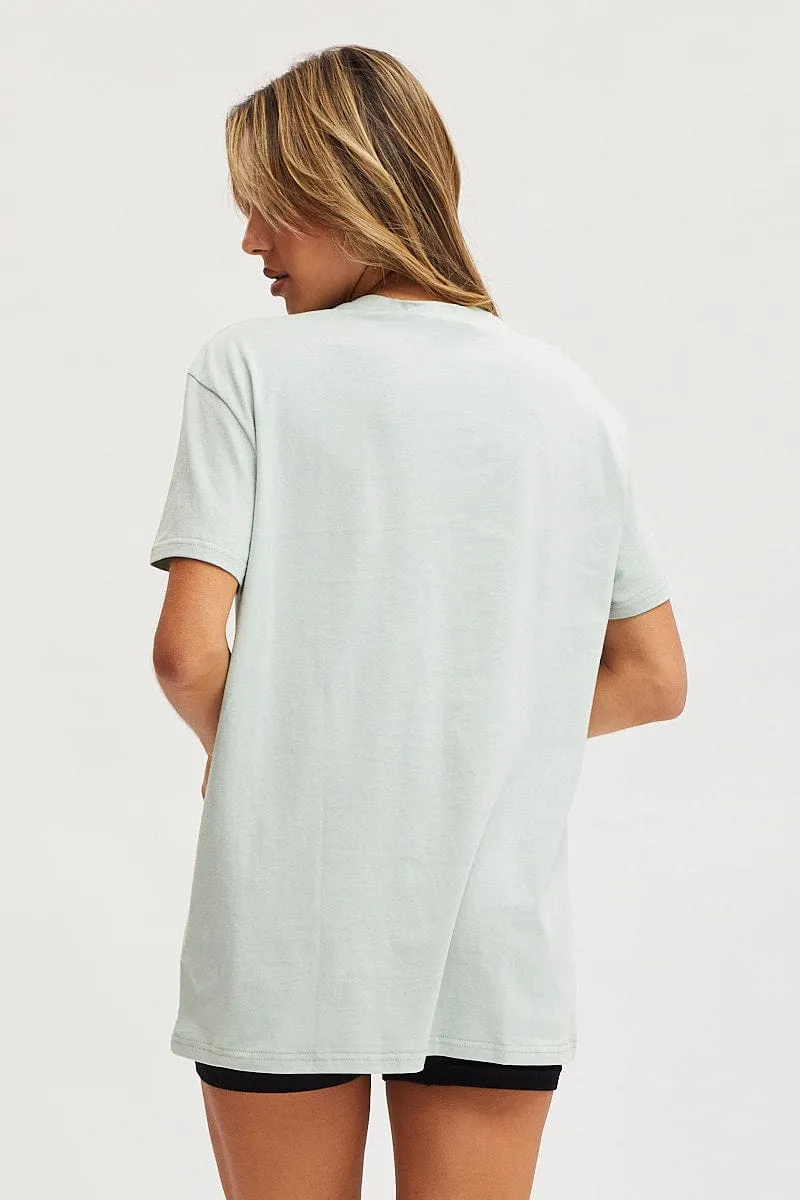 Reinforced Shoulder comfortable top Green Graphic T-Shirt Short Sleeve
