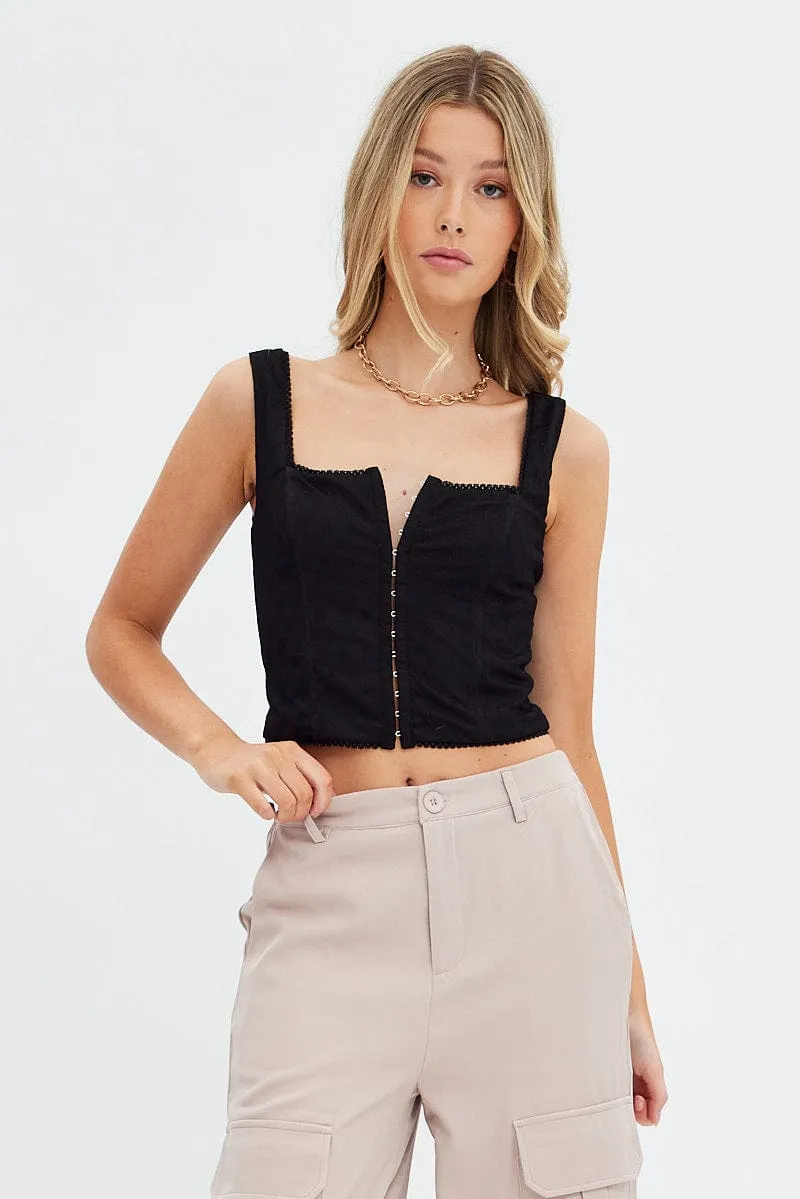 Effortless Fashion Trend Vibe Black Singlet Sleeveless Scoop Neck Bustier Hook & Eye