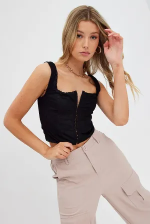 Saga Vibe Casual Look Black Singlet Sleeveless Scoop Neck Bustier Hook & Eye