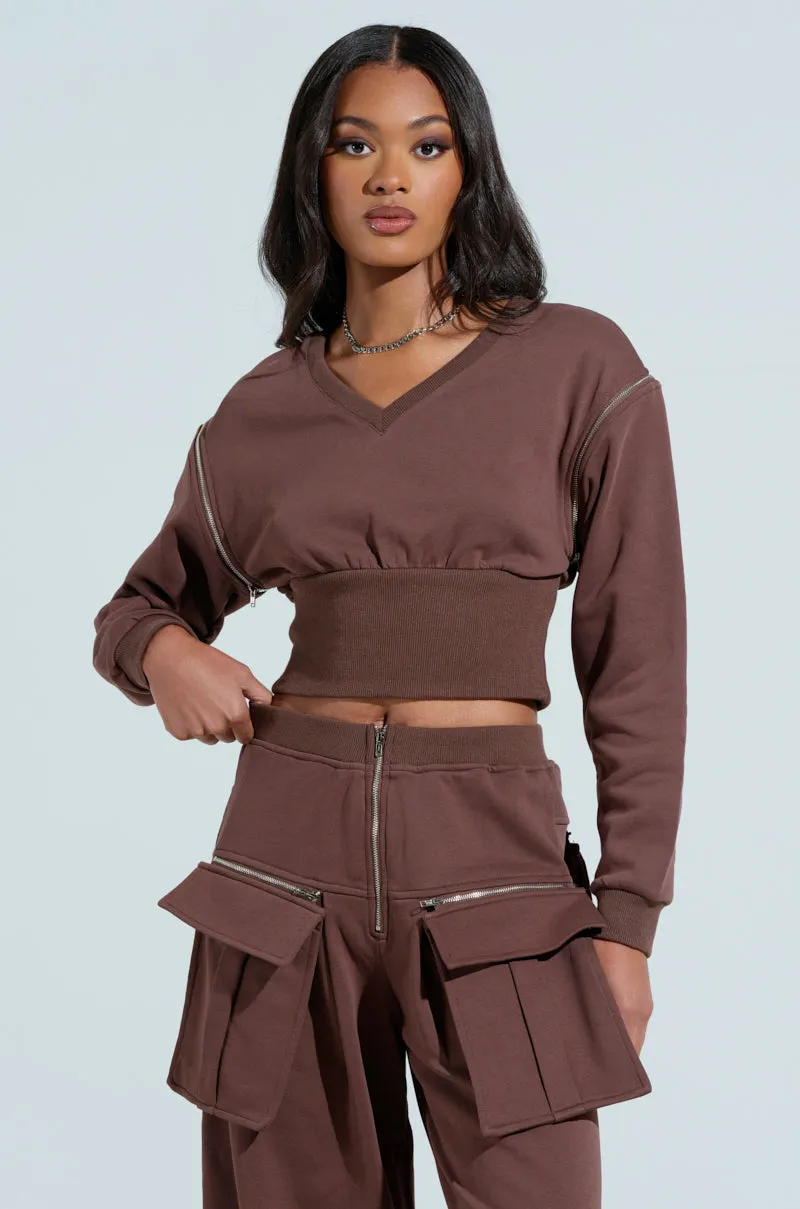 NIA CORSETED ZIPPERED LONGSLEEVE SWEATSHIRT Drawstring
