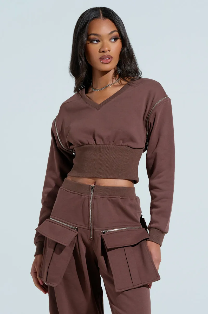 Warm Clothing NIA CORSETED ZIPPERED LONGSLEEVE SWEATSHIRT