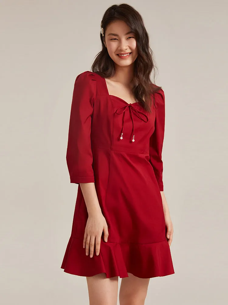 Style Beat Angle Look Chili Red Half-sleeve Mini Dress
