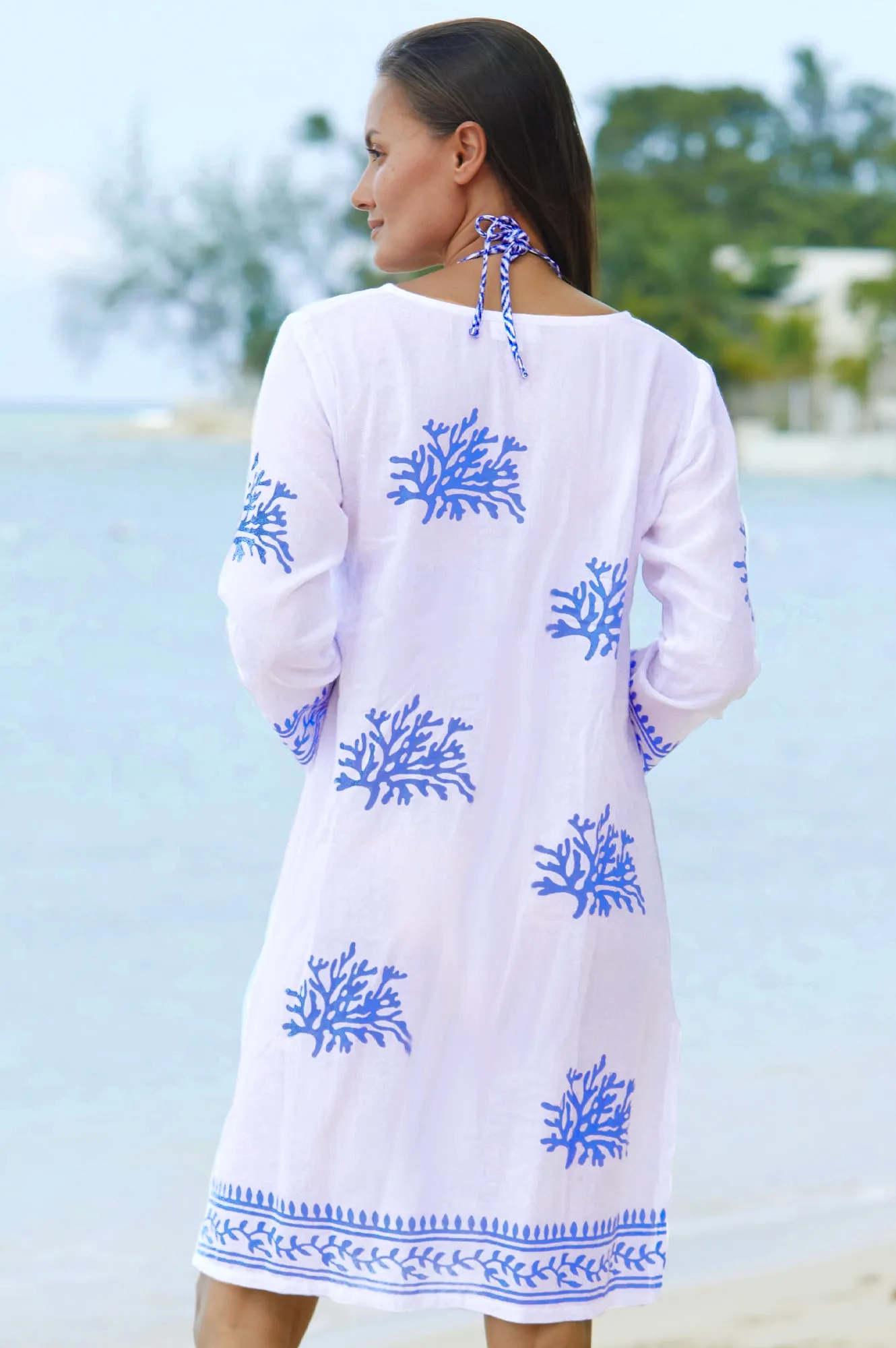 Party Soft Cozy Fit Guadalupe Short Tunic | White/Cobalt Blue