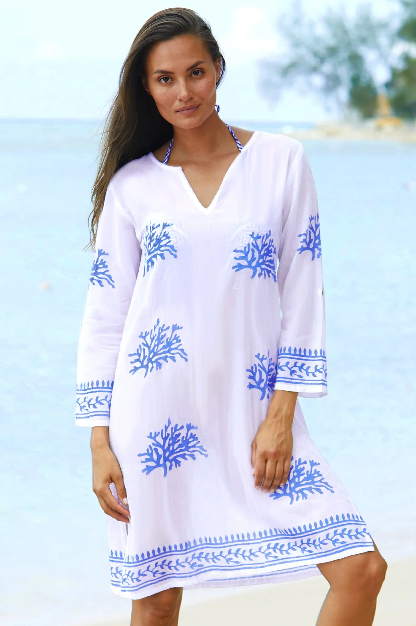 Guadalupe Short Tunic | White/Cobalt Blue Trend Edge