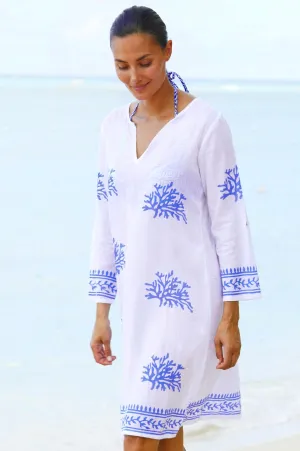 Guadalupe Short Tunic | White/Cobalt Blue Bar Scene Chic Spirit