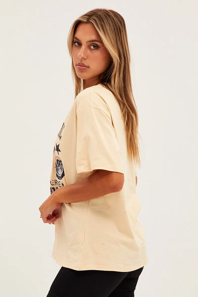 Autumn coziness Beige Graphic Short Sleeve Oversized T-Shirt