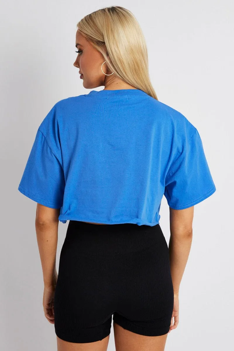 comfortable option Blue Graphic Tee Motocross Racing Crop Top T-shirt