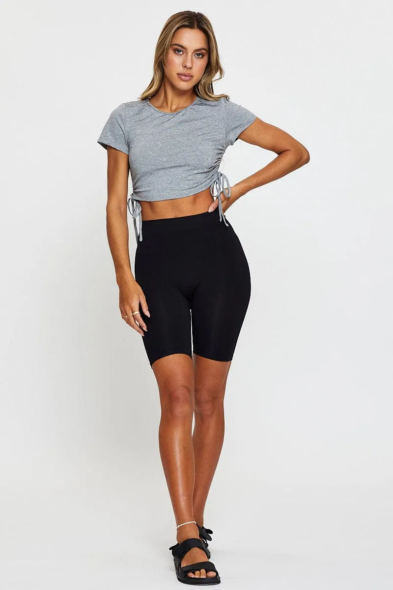 Grey Drawstring Activewear T Shirt LowProfile SmoothFinish