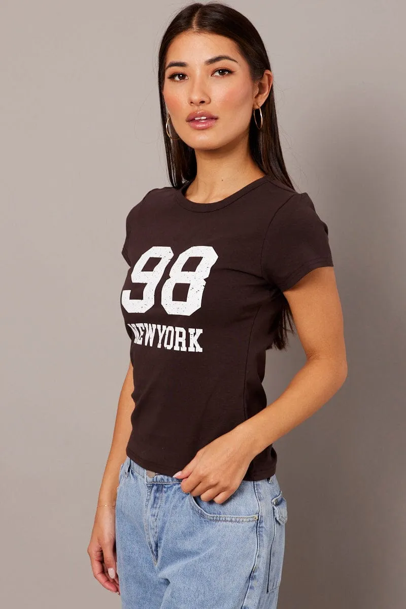 Brown Graphic Tee Short Sleeve Slim fit clothing