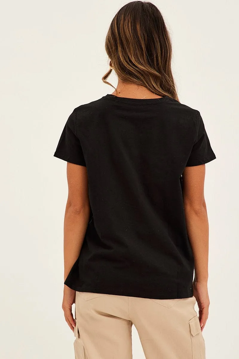 Black Embroidered Slogan Girl Power T-Shirt warm fleece