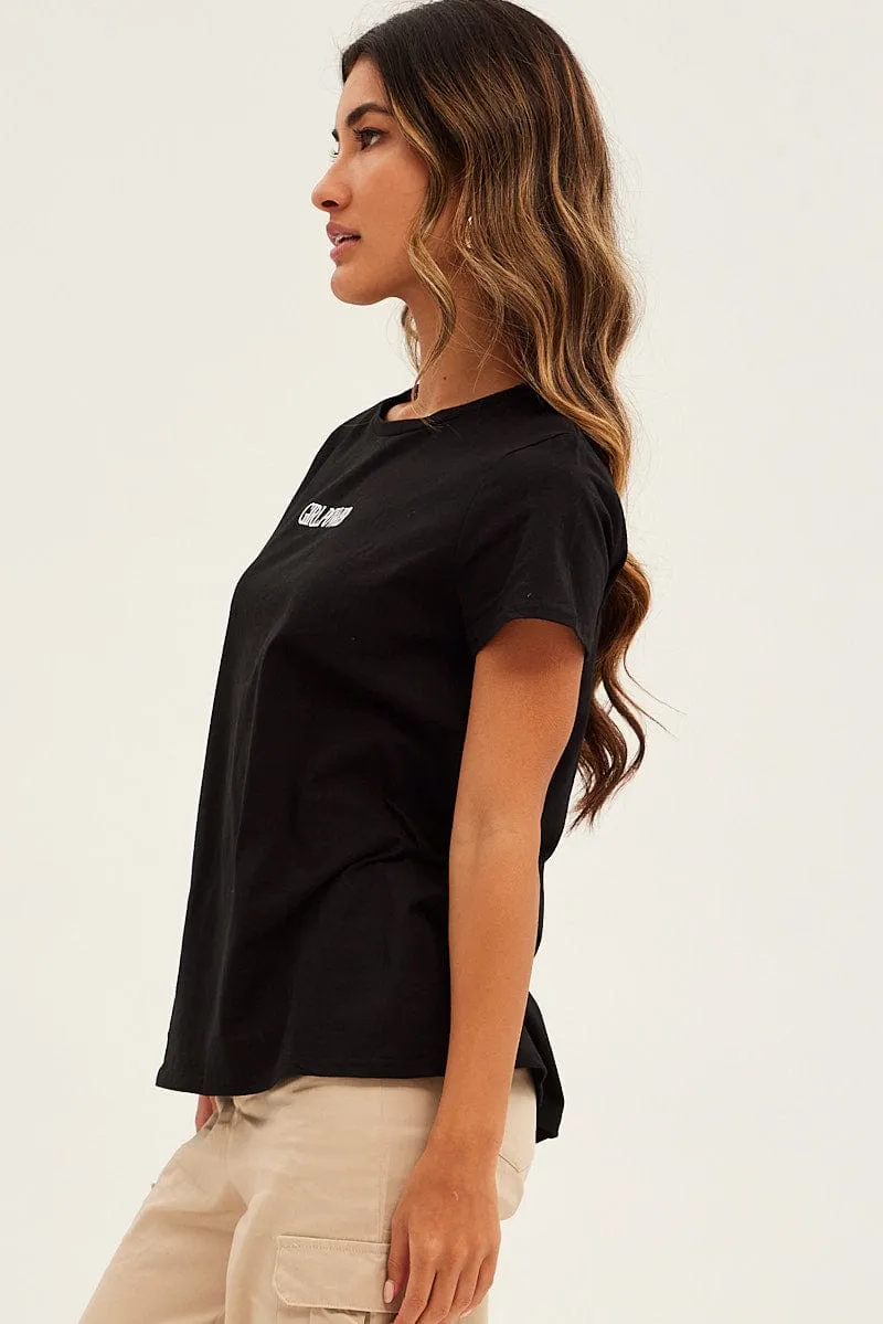 Black Embroidered Slogan Girl Power T-Shirt Late Breeze Teen Fresh