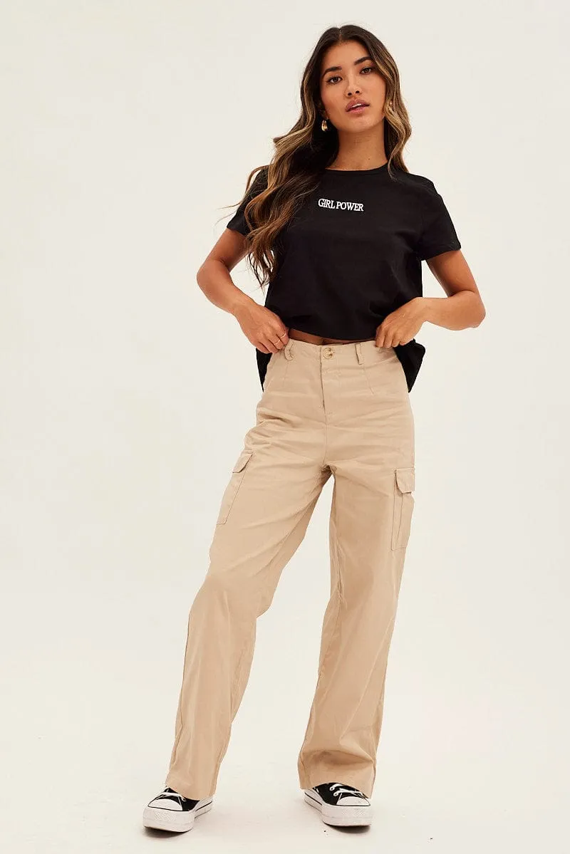 Black Embroidered Slogan Girl Power T-Shirt FrictionReducing Lining Art Core