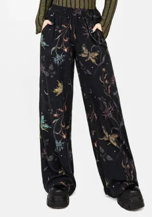 Rosanella Floral Print Straight Leg Trousers Relaxed Waist Elasticized Cuffs