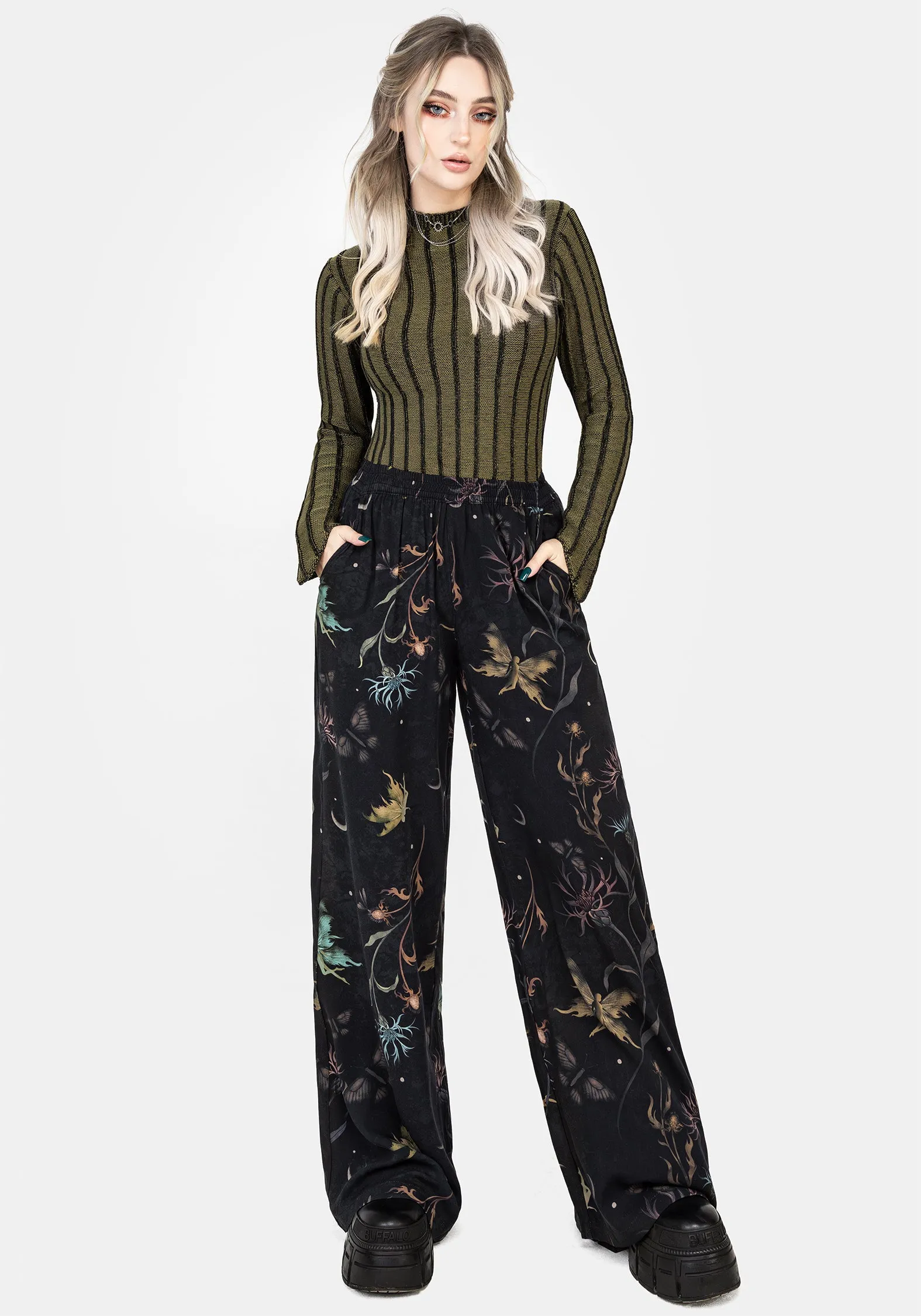Rosanella Floral Print Straight Leg Trousers Fashion Stretch