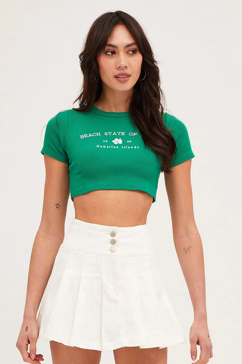 Fit For Movement Green Embroidered Crew Neck Baby Tee