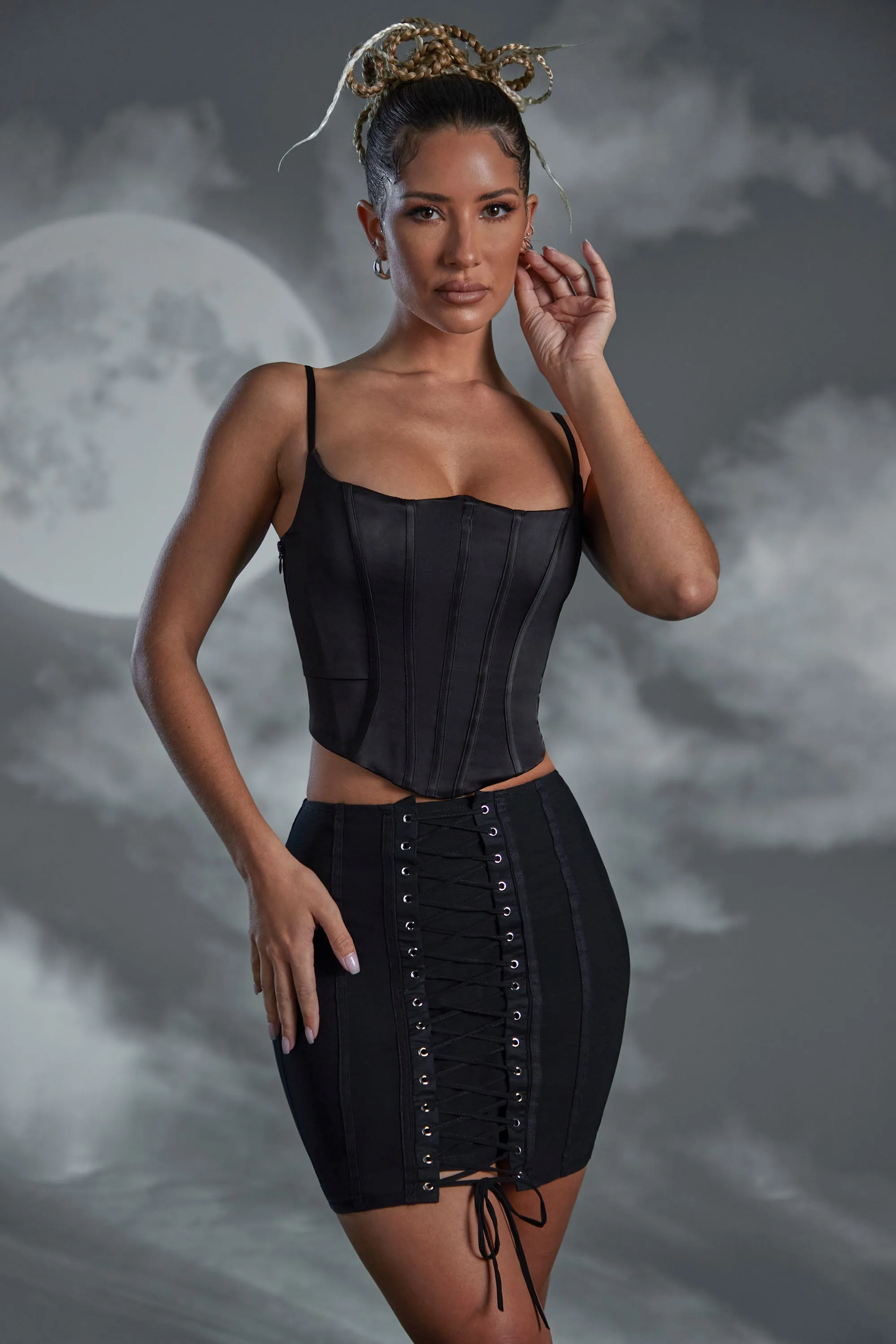 Lace Up Mini Skirt in Black All Day Comfort Weekend Style