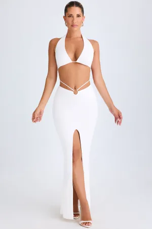Rolled Hem Unique Feature Hardware-Detail Mid-Rise Maxi Skirt in White