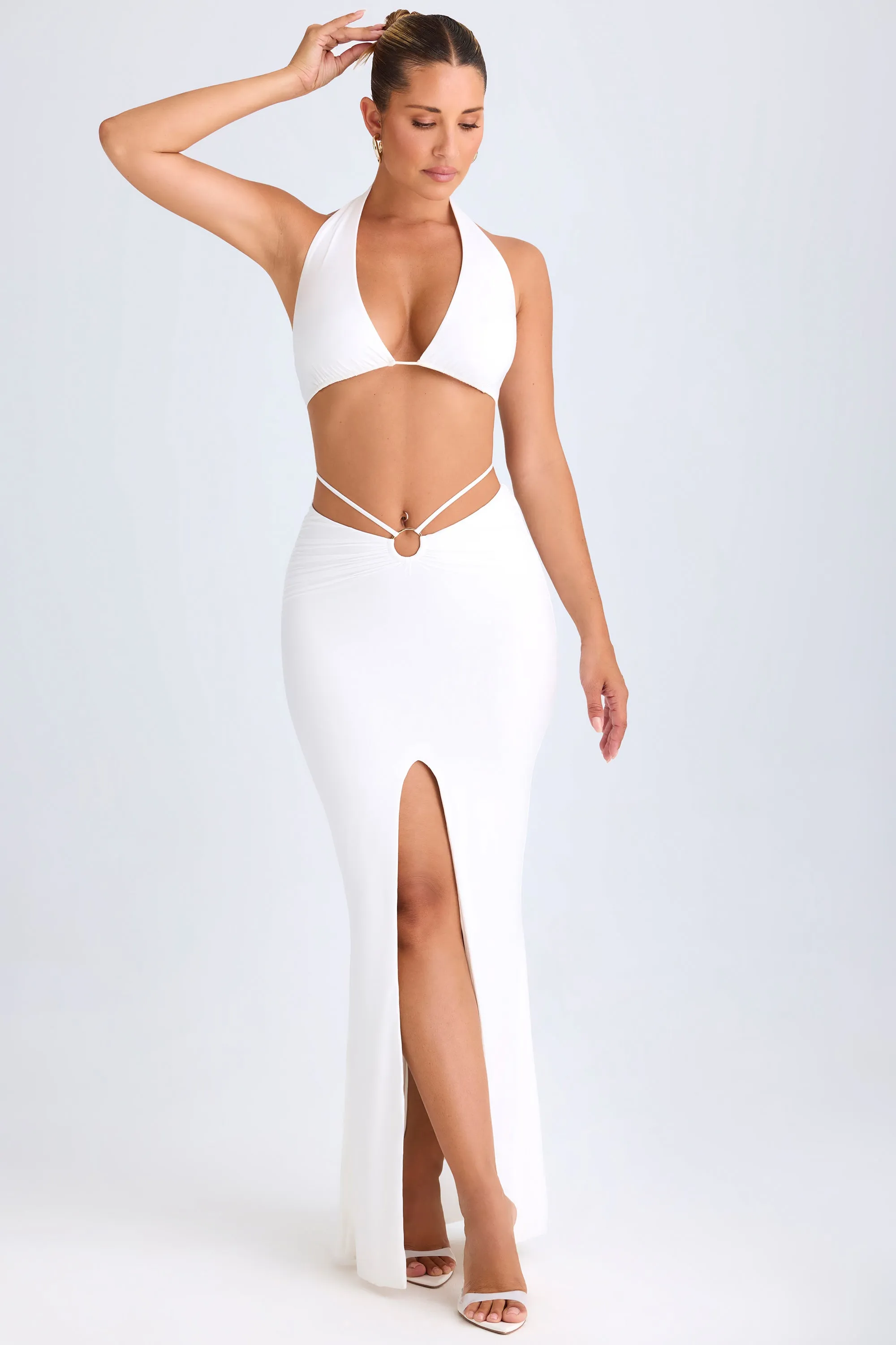 Creative Layering All Day Hardware-Detail Mid-Rise Maxi Skirt in White