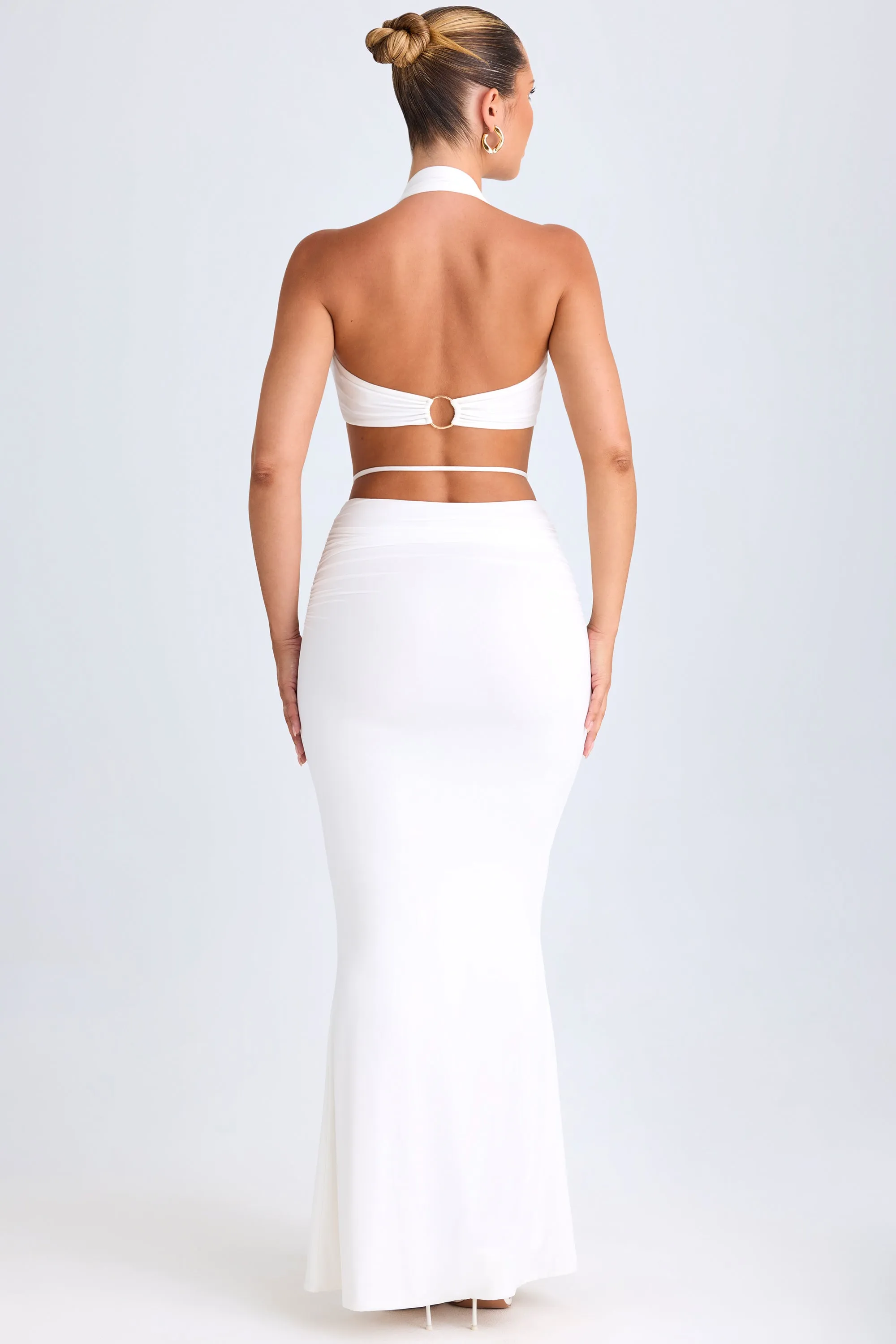 Hardware-Detail Mid-Rise Maxi Skirt in White Subtle Finish