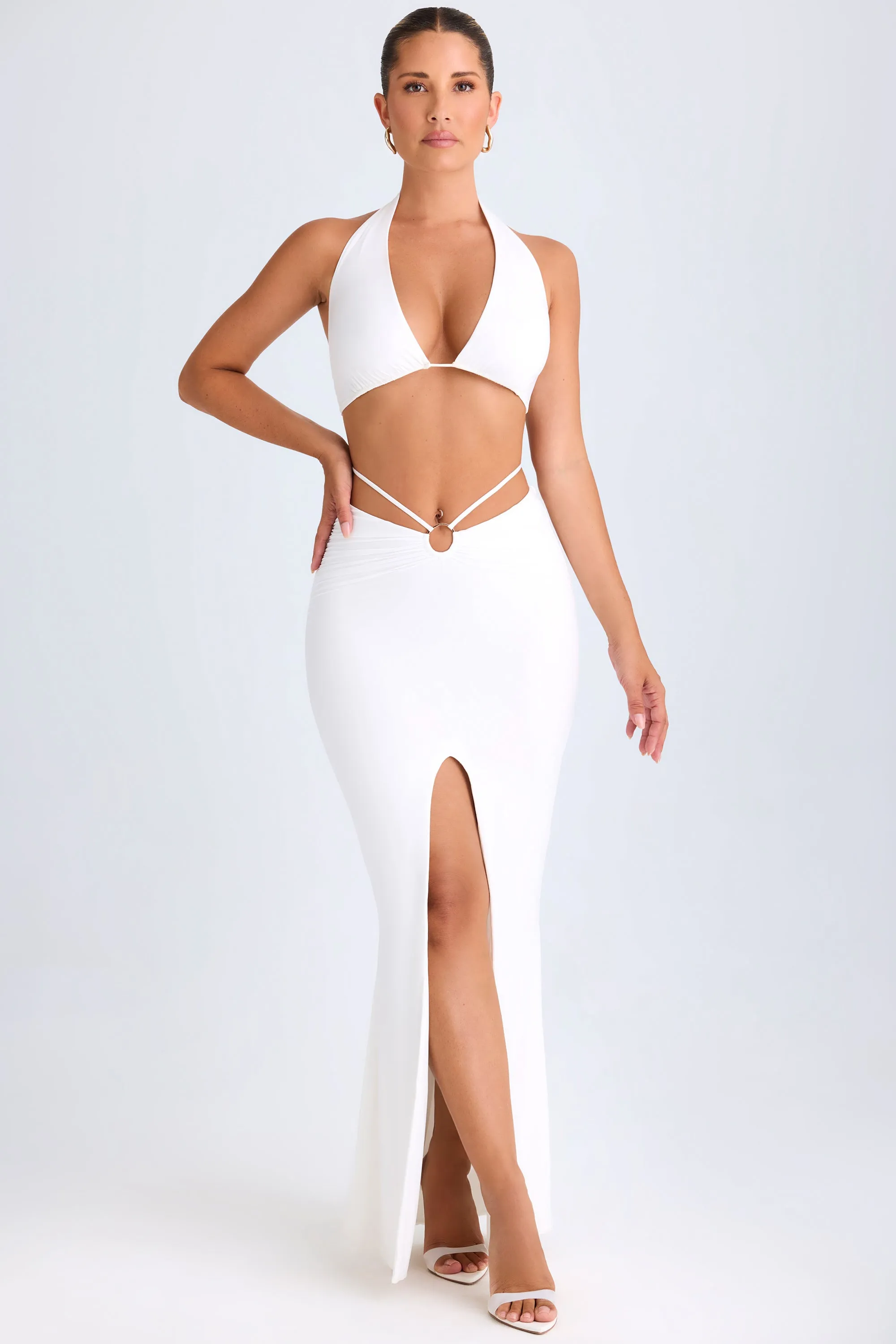 Hardware-Detail Mid-Rise Maxi Skirt in White Style Staple muted tone