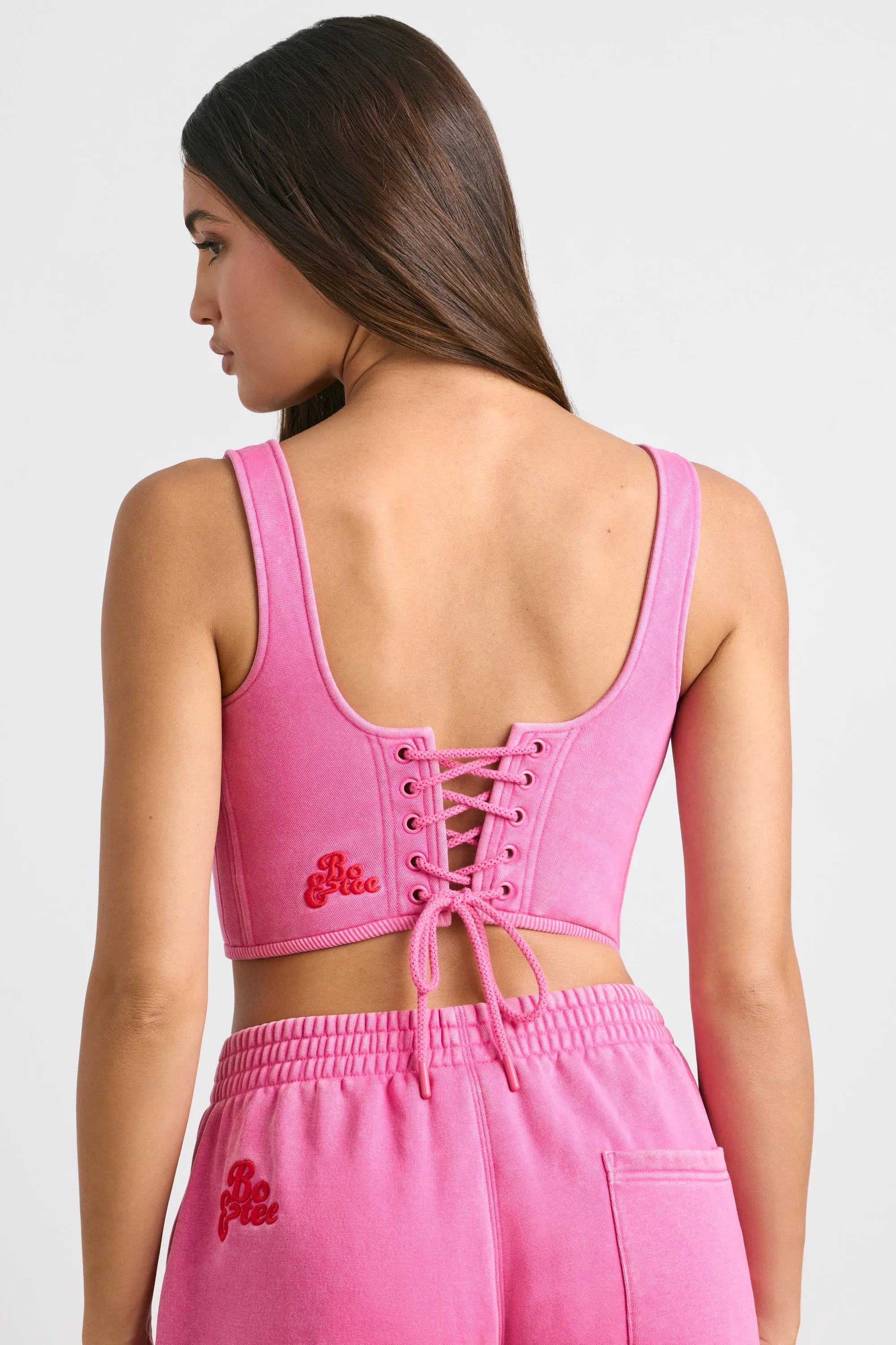 Travel Vibe Corset Crop Top in Hot Pink