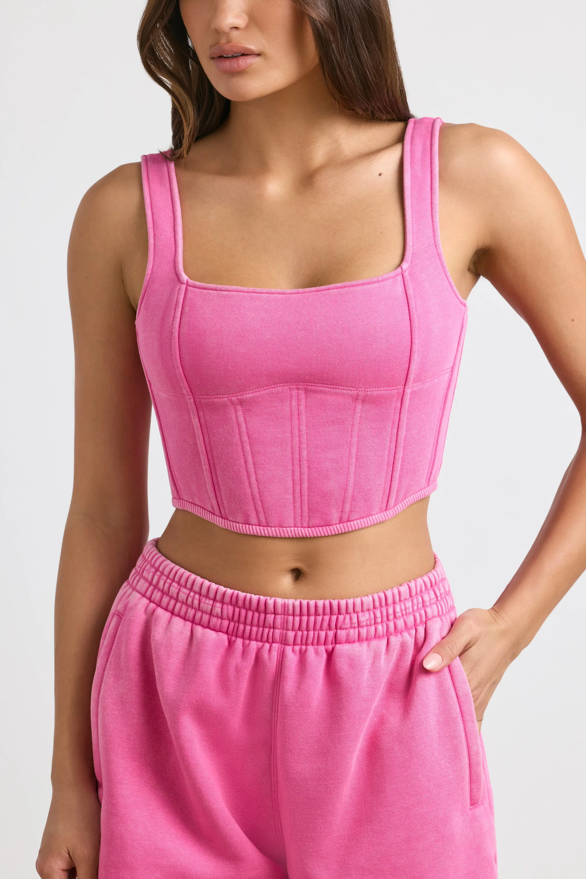 AntiBacterialTreatment Graceful Design Corset Crop Top in Hot Pink