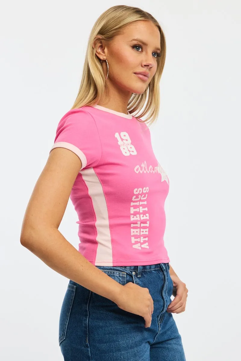 Lightweight Fabric Baby Soft Pink Graphic Tee Short Sleeve