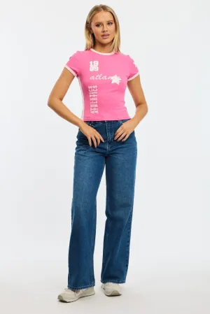 Pink Graphic Tee Short Sleeve AdjustableWaistband