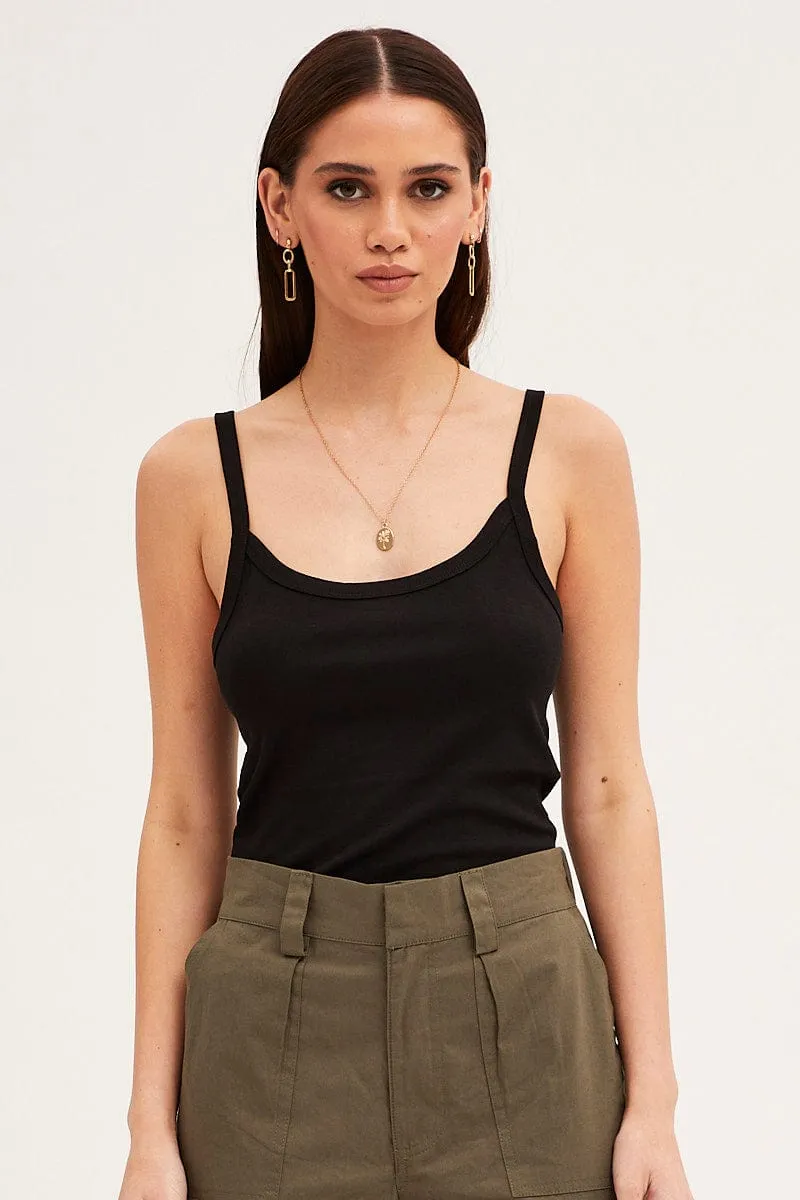 Black Sleeveless Top Scoop Neck PreShrunk Cotton