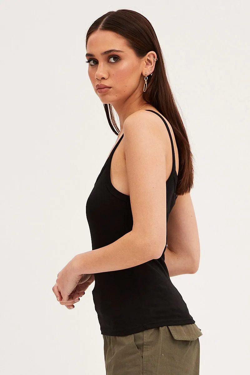 Modern Cut Black Sleeveless Top Scoop Neck