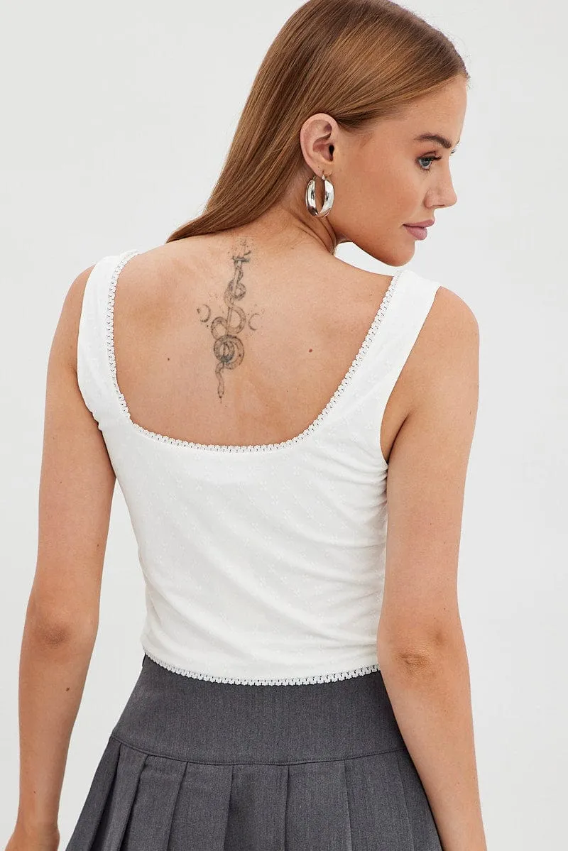 White Singlet Sleeveless Scoop Neck Bustier Hook & Eye Moon Beam Activewear Clothing