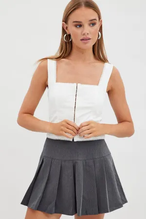 White Singlet Sleeveless Scoop Neck Bustier Hook & Eye Cozy Layer AbrasionResistantFabric