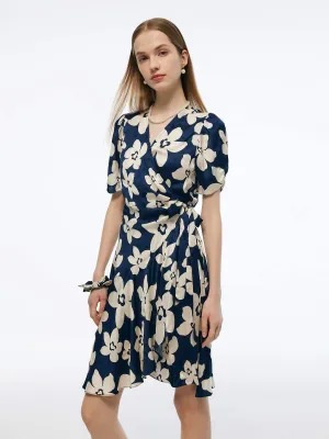Sophisticated short dress Glow Soft Floral Print Women Wrap Mini Dress With Scrunchie
