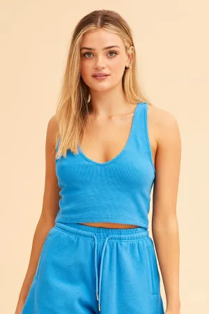 Blue Sutton Waffle Crew Neck Baby Tee Harbor Style
