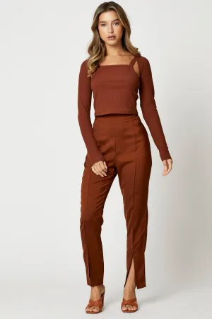 Brown Rib Singlet Shrug Set Sporty Joggers