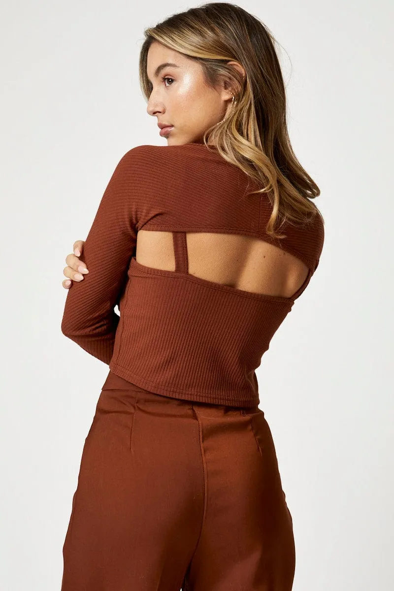 Travel Core Modern Design Brown Rib Singlet Shrug Set