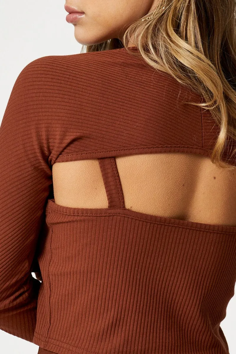 Windproof Outer Layer Professional Look Brown Rib Singlet Shrug Set