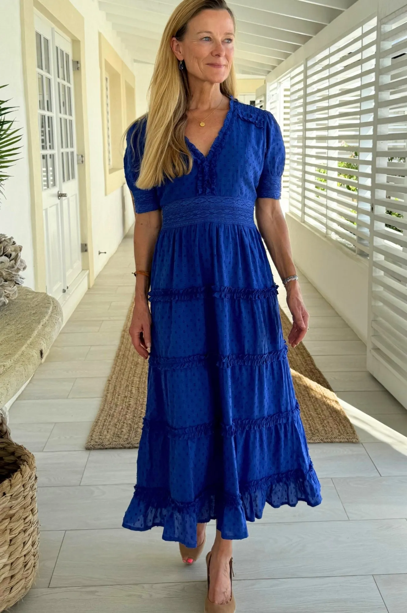 Timeless silhouette casual outing Viola Cotton Midi Dress | Cobalt