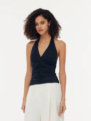 Modal Halter Women Tank Top With Detachable Chest Pads Soft Flexible Stretch Panels