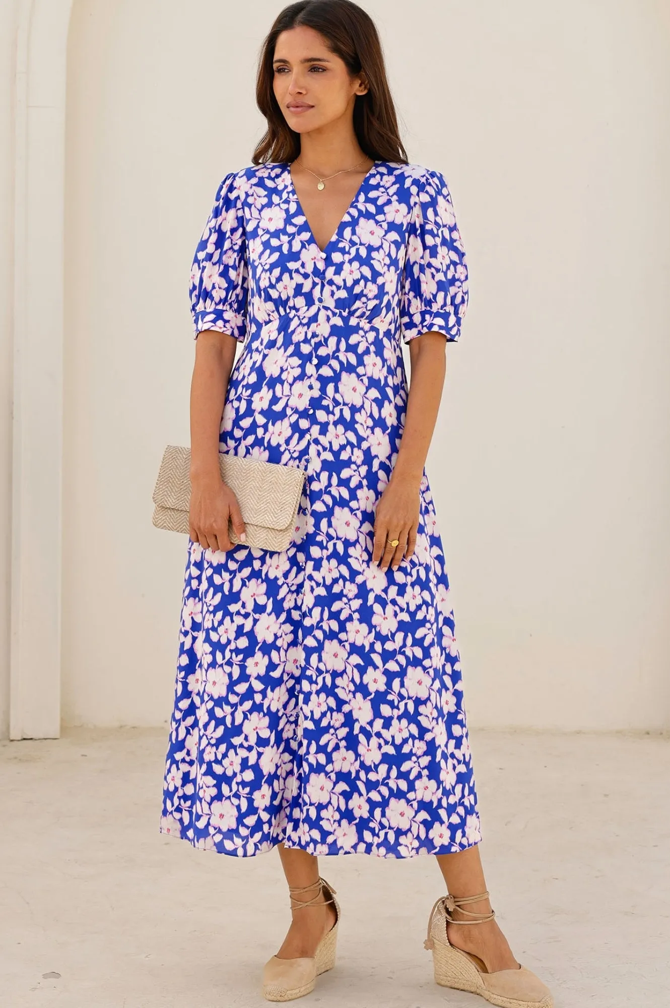 Charming Style Elegant fit-and-flare dress Anne Tea EcoVero? Dress | Blossom Cobalt/Pink