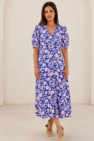 Soft-touch day dress Anne Tea EcoVero? Dress | Blossom Cobalt/Pink