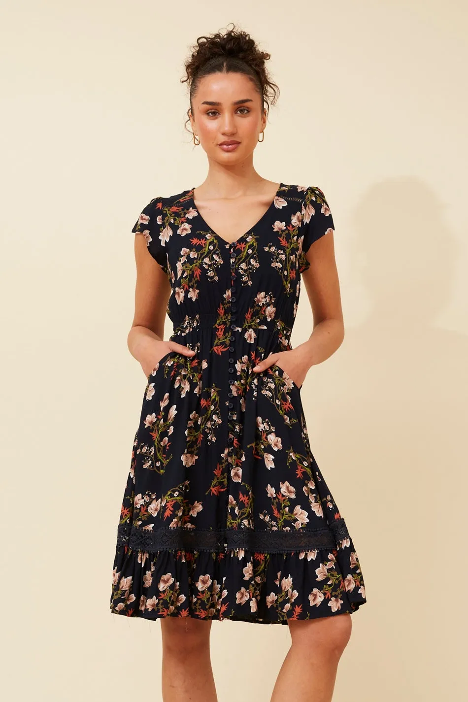 Moon View Comfort Fit MOROCCO FLORAL KNEE LENGTH DRESS