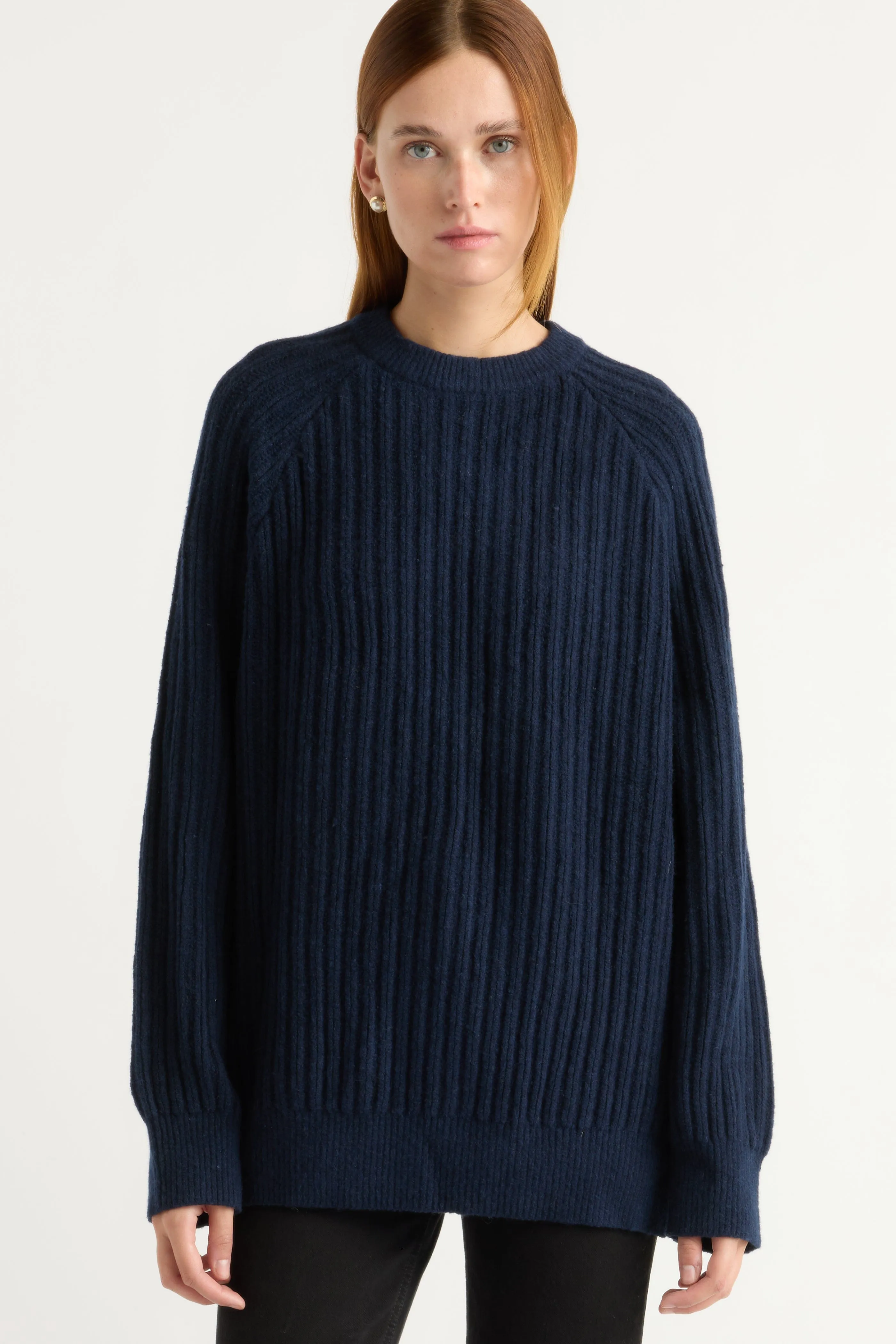 Soft and Warm Layered Wear Roylene Ribbed Boyfriend Sweater