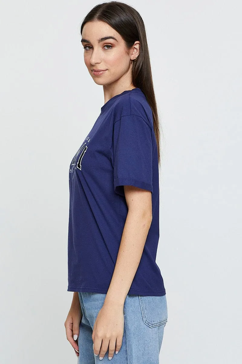 Active Look Valentine's Day Blue Graphic T Shirt Short Sleeve