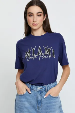 Blue Graphic T Shirt Short Sleeve Active Layering Simple Style