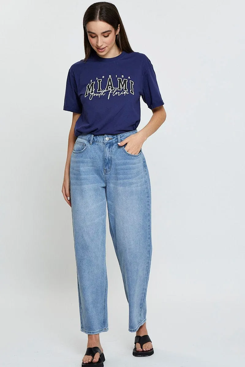 Blue Graphic T Shirt Short Sleeve Versatile and Stylish Eco Conscious Production