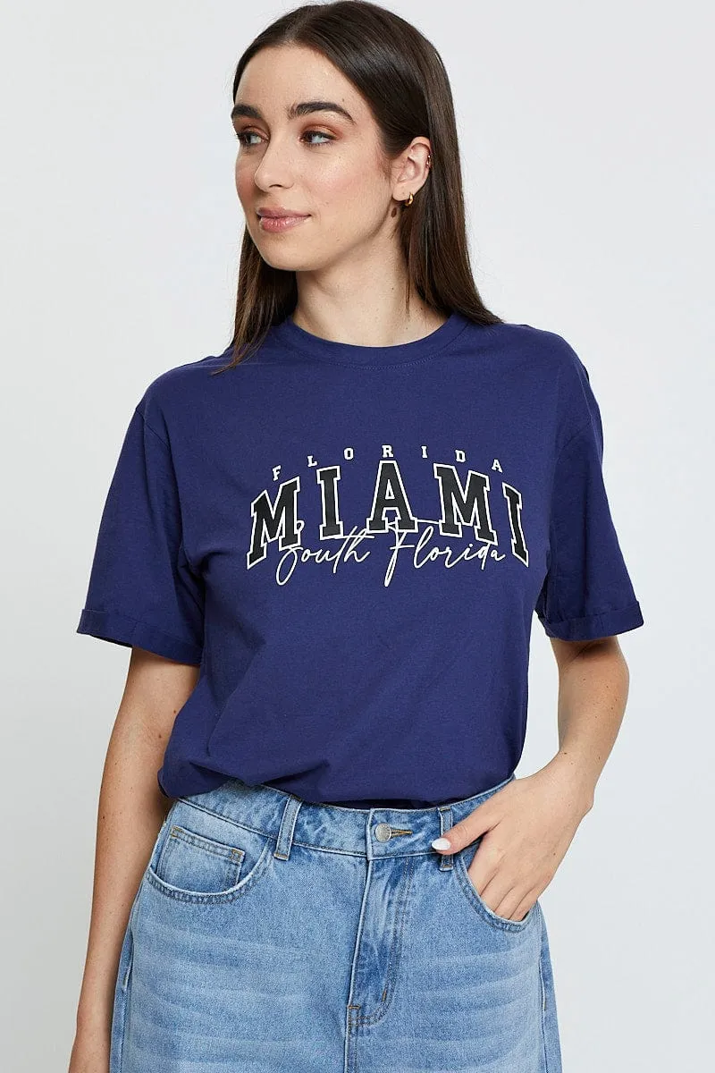 Blue Graphic T Shirt Short Sleeve Soft and breathable Light and Breezy