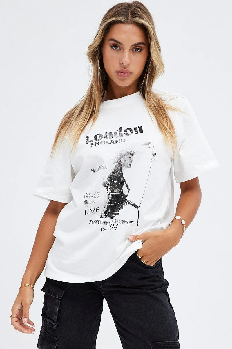 White Graphic Tee Short Sleeve Crew Neck Rock Oversized Soft and Lightweight Quick-Drying Shirt