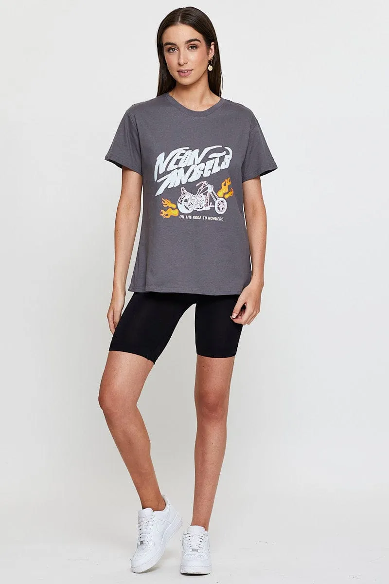 Complementary Colors BreathableFabric Grey Graphic T-Shirt Short Sleeve